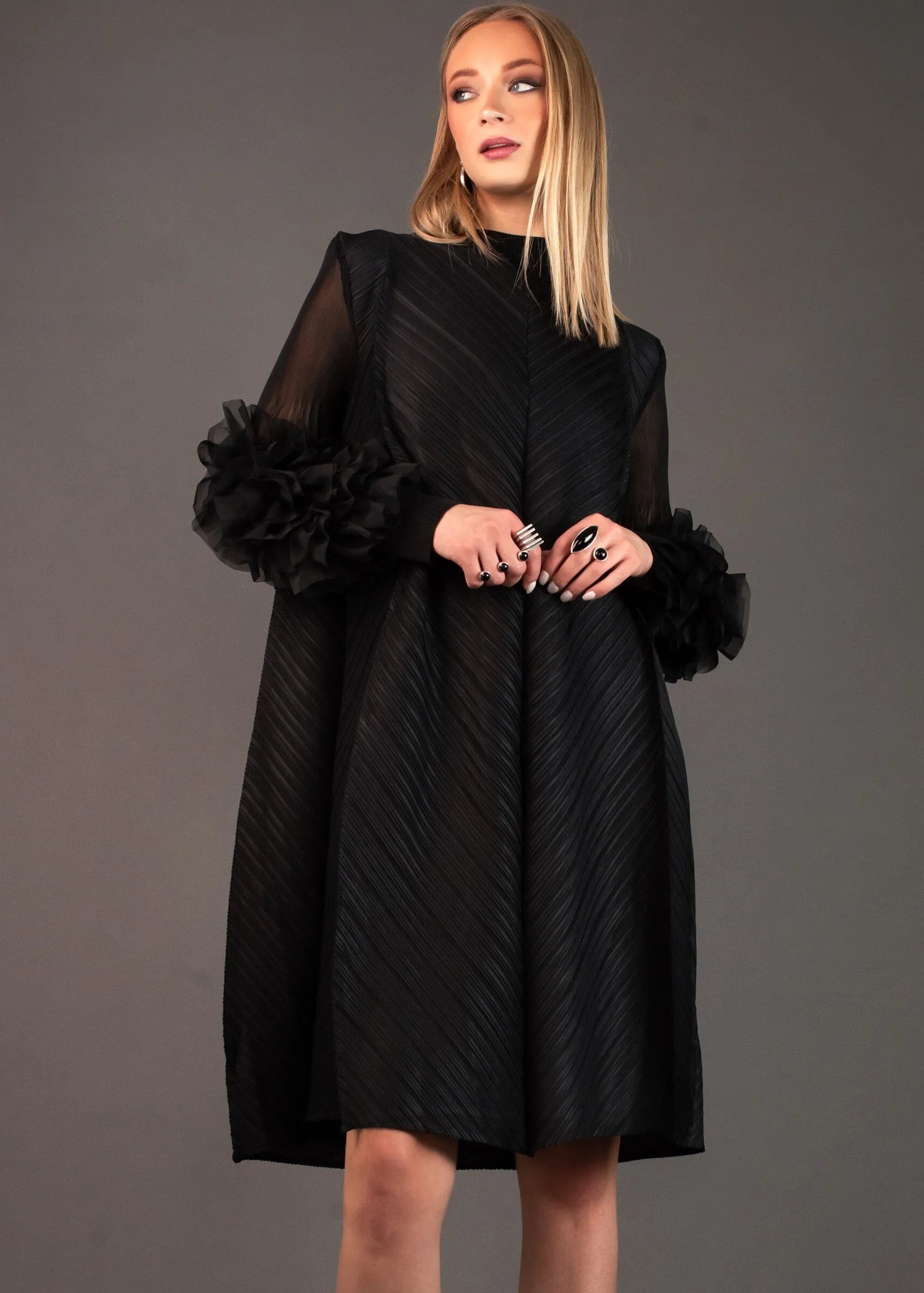 Petal Sleeve Mock Neck Dress