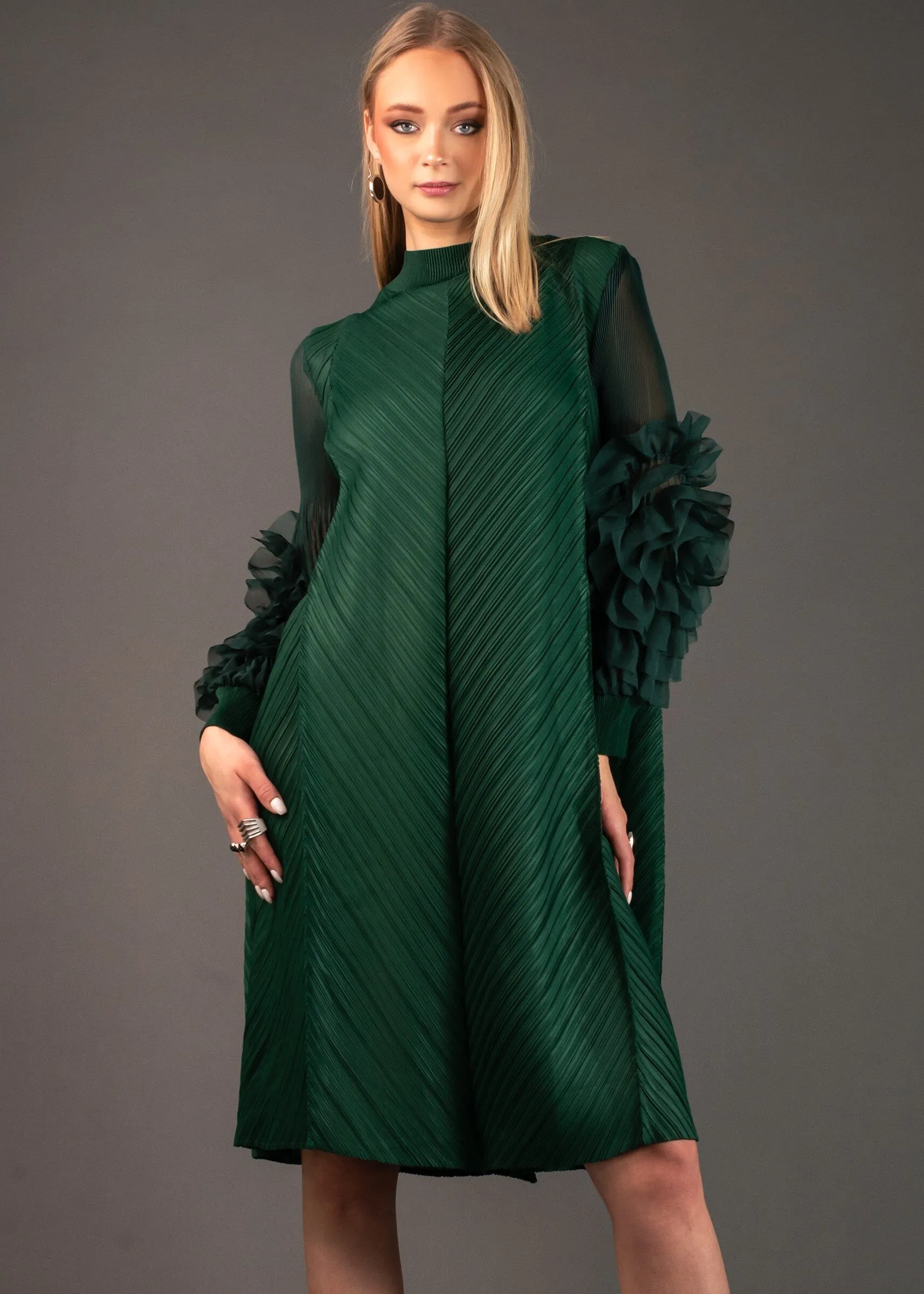 Petal Sleeve Mock Neck Dress