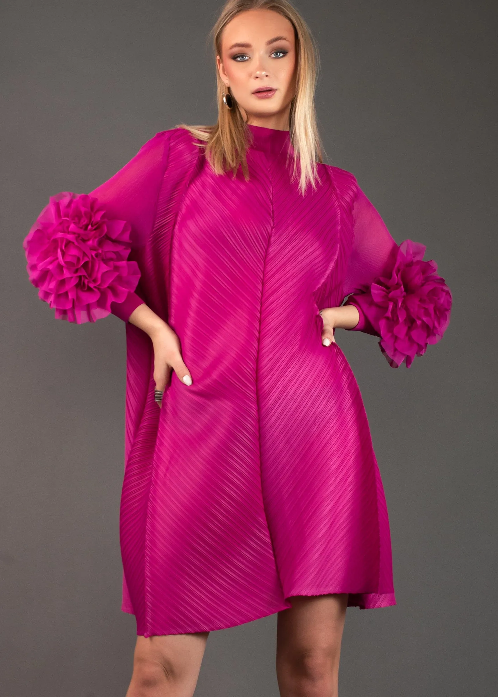 Petal Sleeve Mock Neck Dress