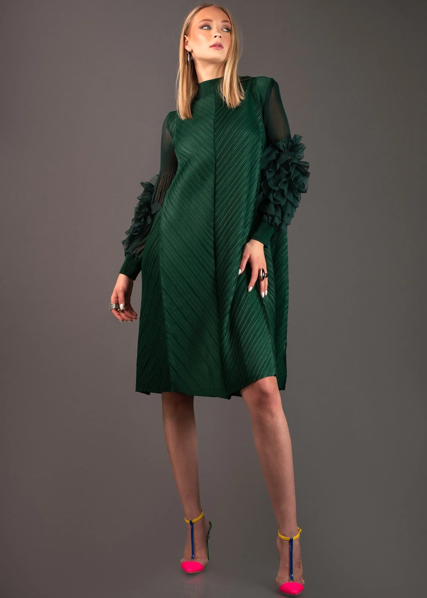 Petal Sleeve Mock Neck Dress