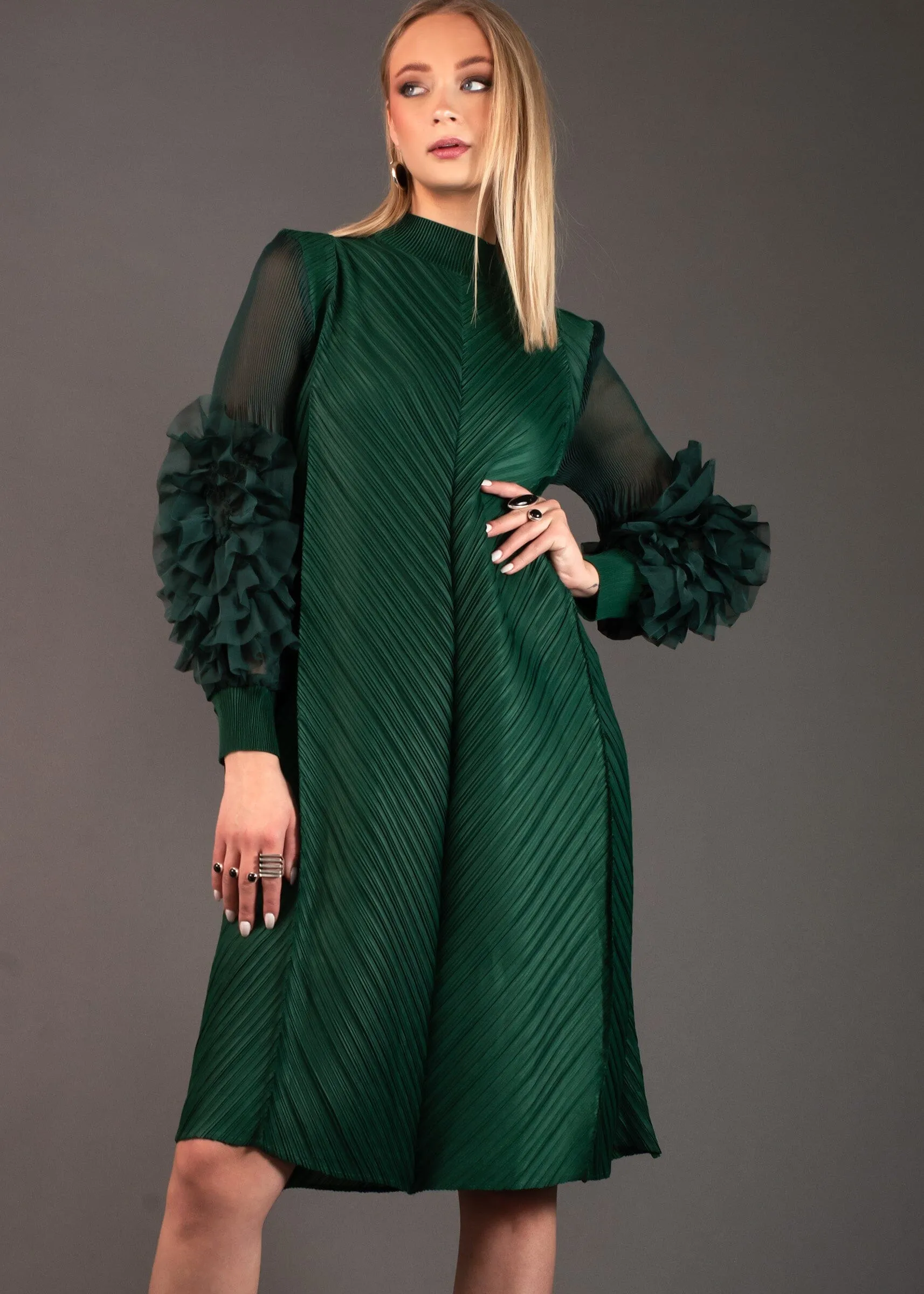 Petal Sleeve Mock Neck Dress