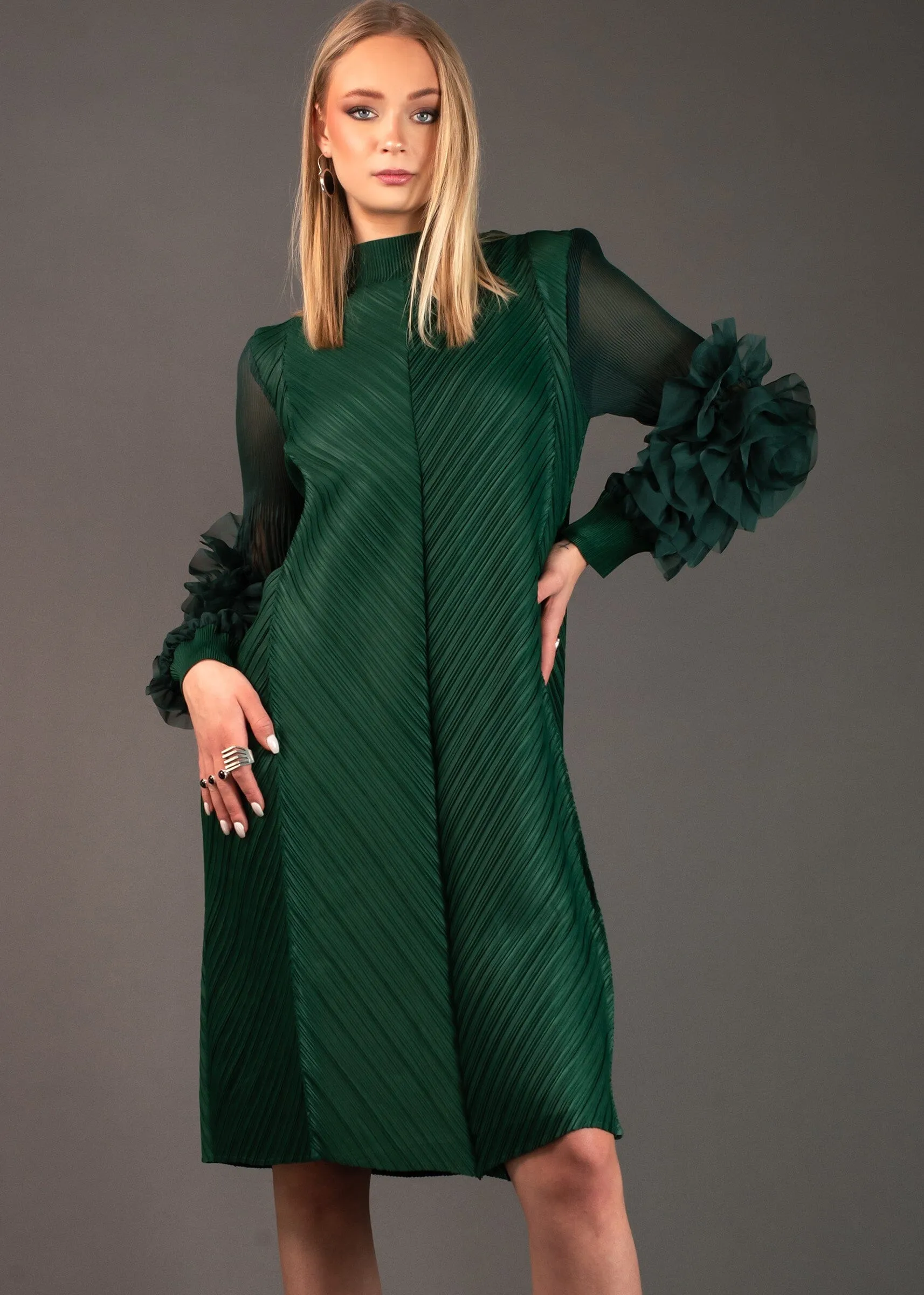 Petal Sleeve Mock Neck Dress