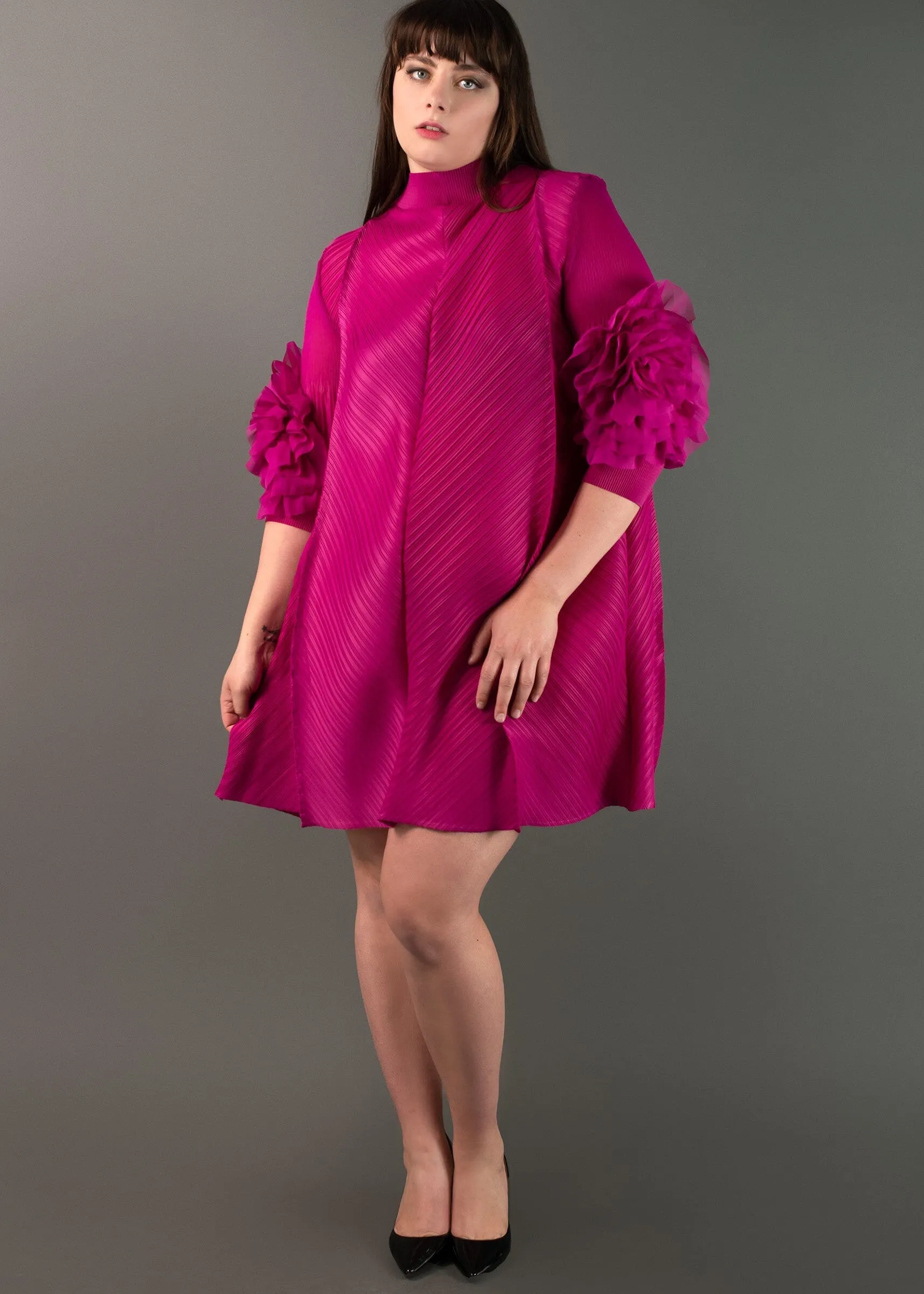 Petal Sleeve Mock Neck Dress