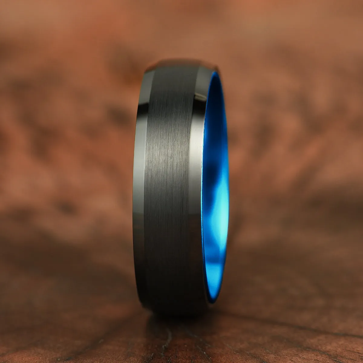 Pristine Passion Blue Interior Tungsten Men's Wedding Band 6MM