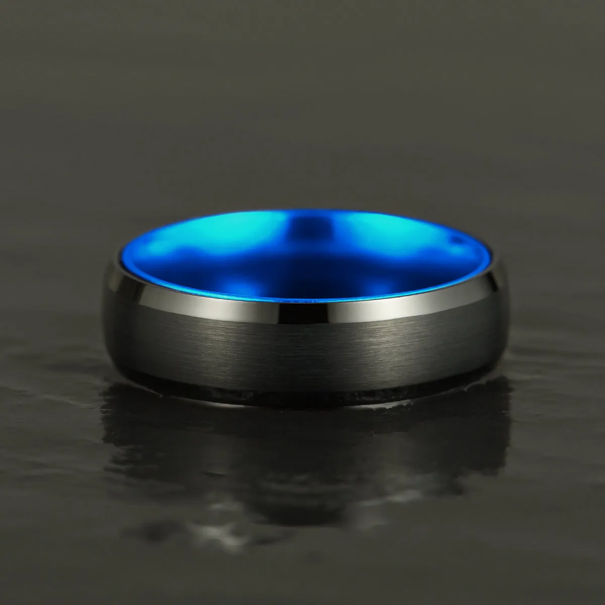 Pristine Passion Blue Interior Tungsten Men's Wedding Band 6MM