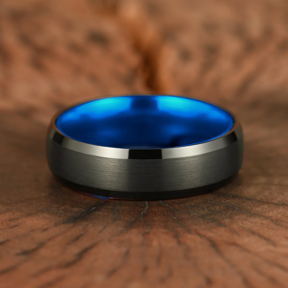 Pristine Passion Blue Interior Tungsten Men's Wedding Band 6MM