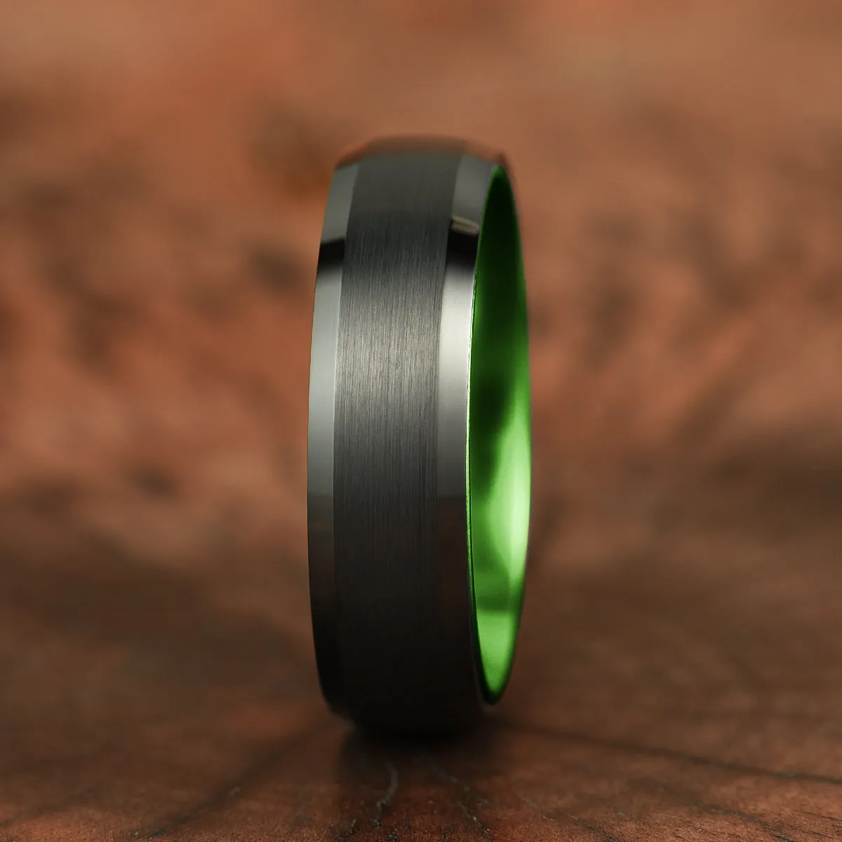 Pristine Passion Green Interior Tungsten Men's Wedding Band 6MM
