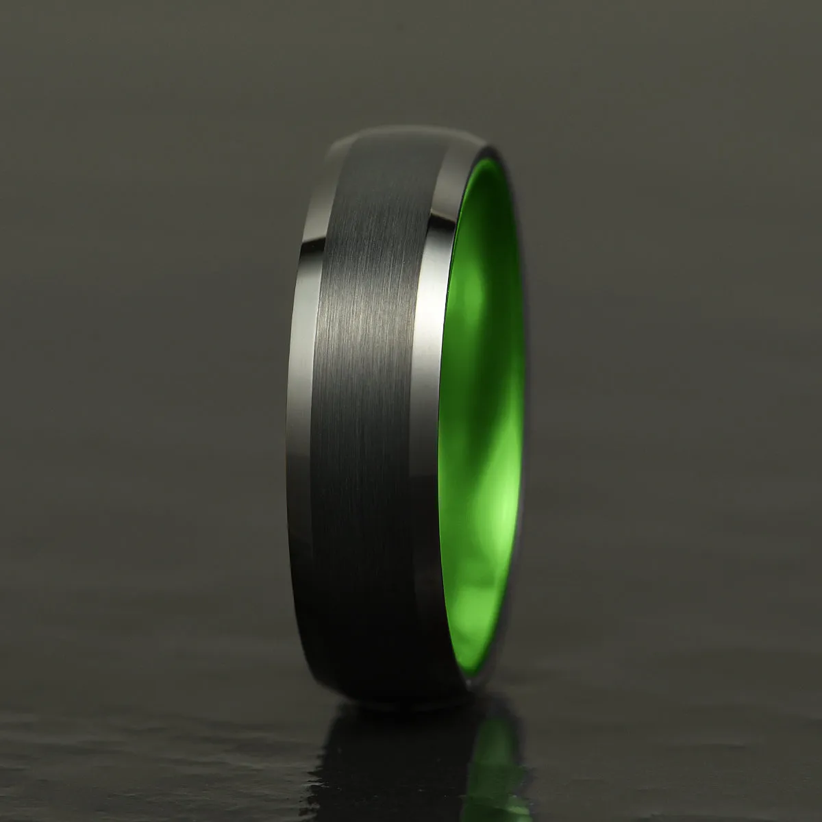 Pristine Passion Green Interior Tungsten Men's Wedding Band 6MM