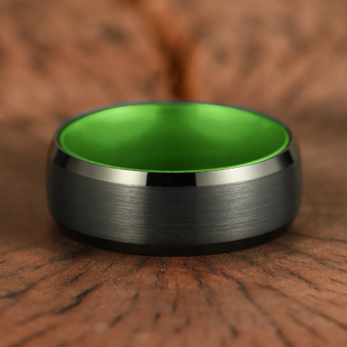 Pristine Passion Green Interior Tungsten Men's Wedding Band 6MM