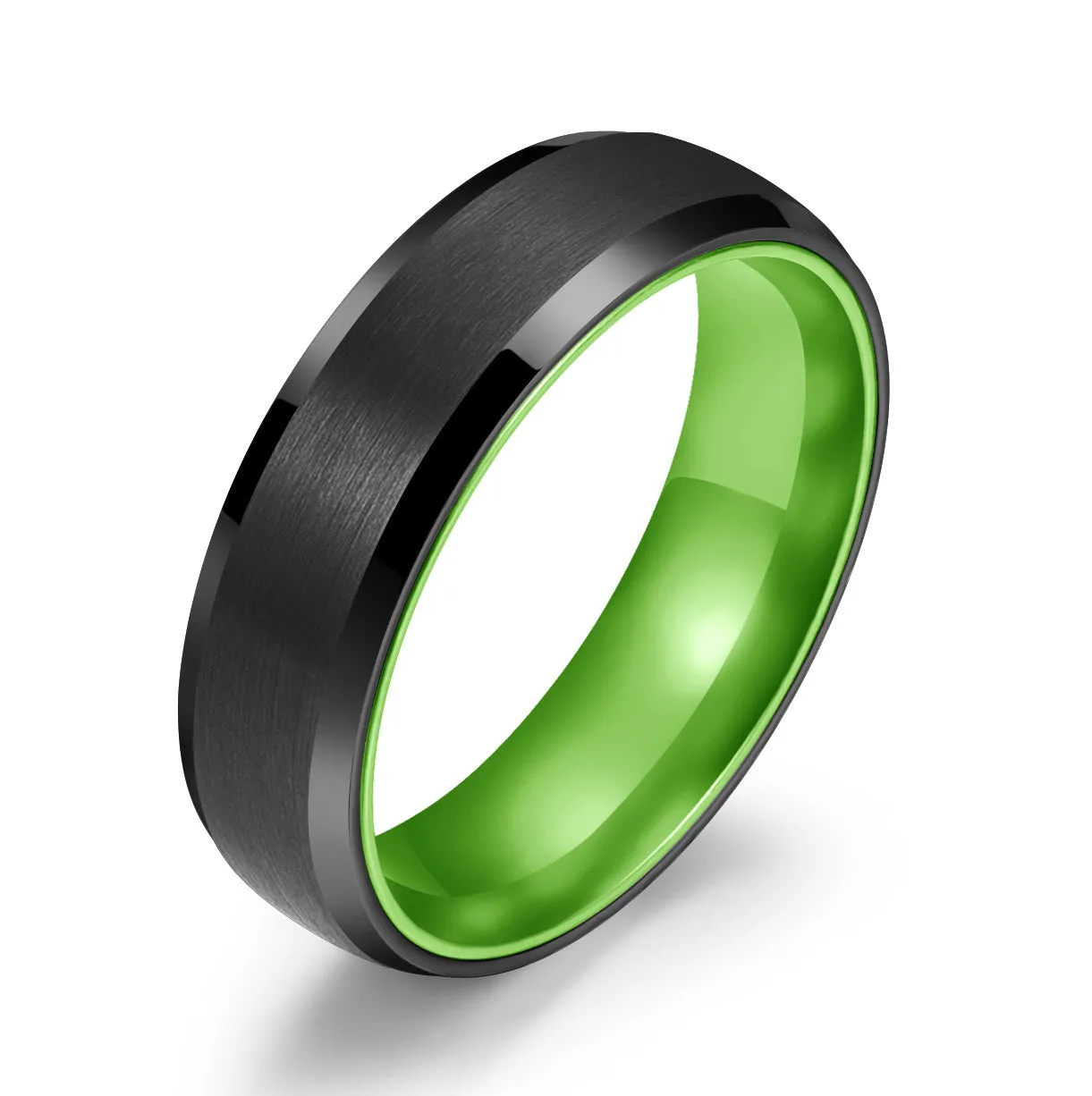 Pristine Passion Green Interior Tungsten Men's Wedding Band 6MM