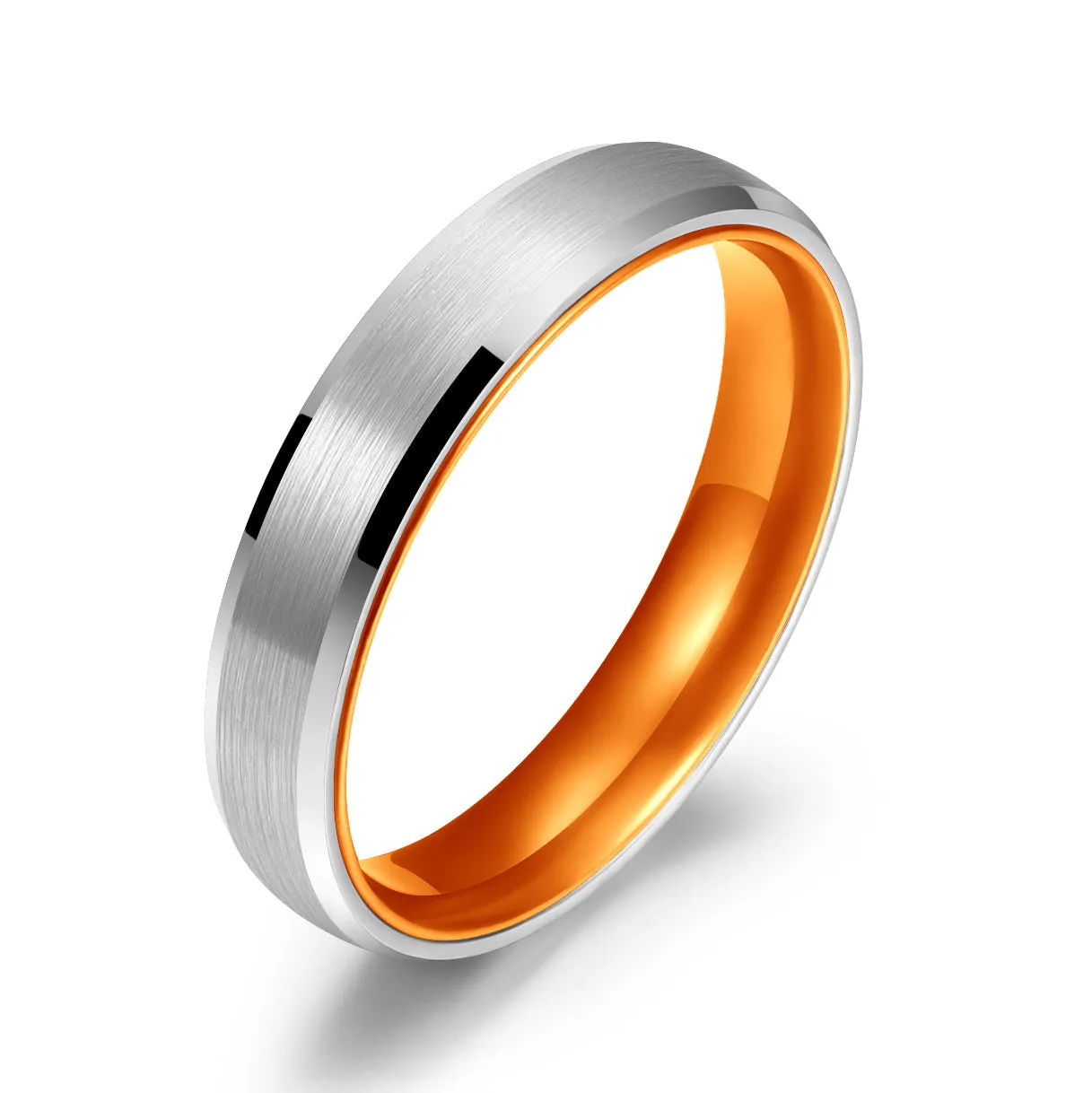 Pristine Passion Orange Interior Silver Tungsten Wedding Band 8MM
