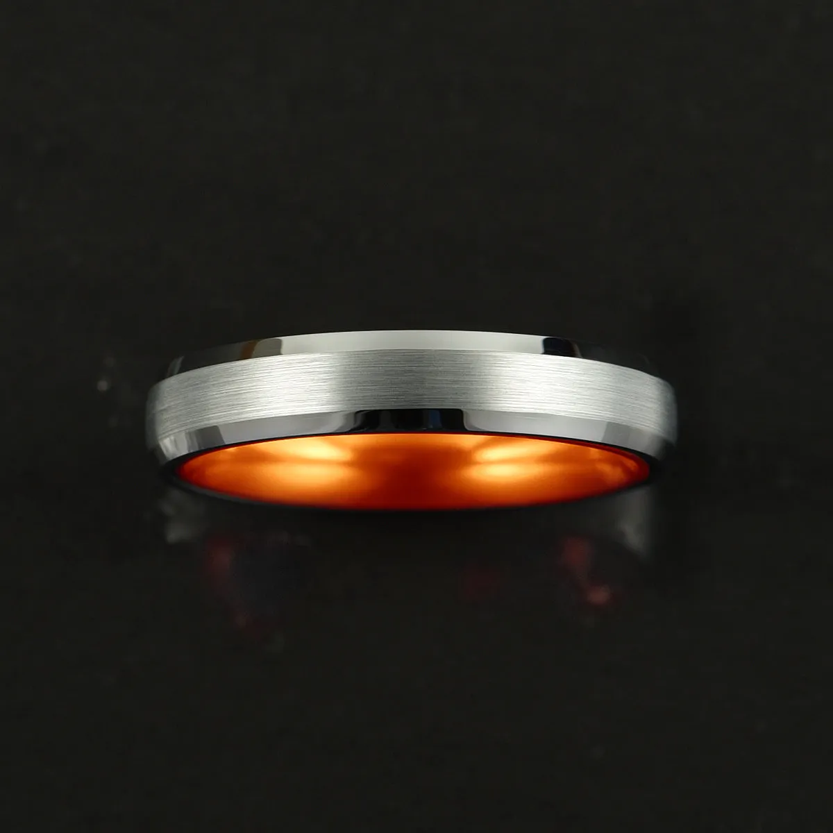 Pristine Passion Orange Interior Silver Tungsten Wedding Band 8MM