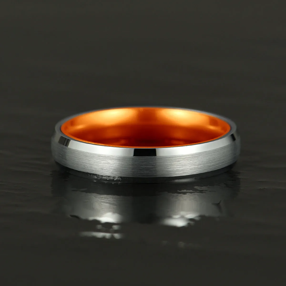Pristine Passion Orange Interior Silver Tungsten Wedding Band 8MM