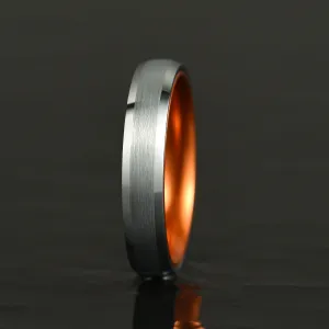Pristine Passion Orange Interior Silver Tungsten Wedding Band 8MM
