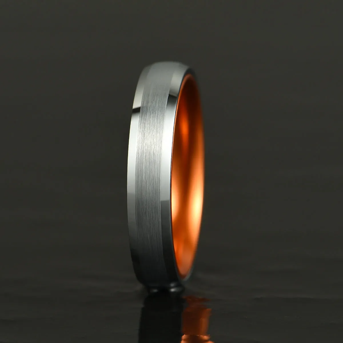 Pristine Passion Orange Interior Silver Tungsten Wedding Band 8MM