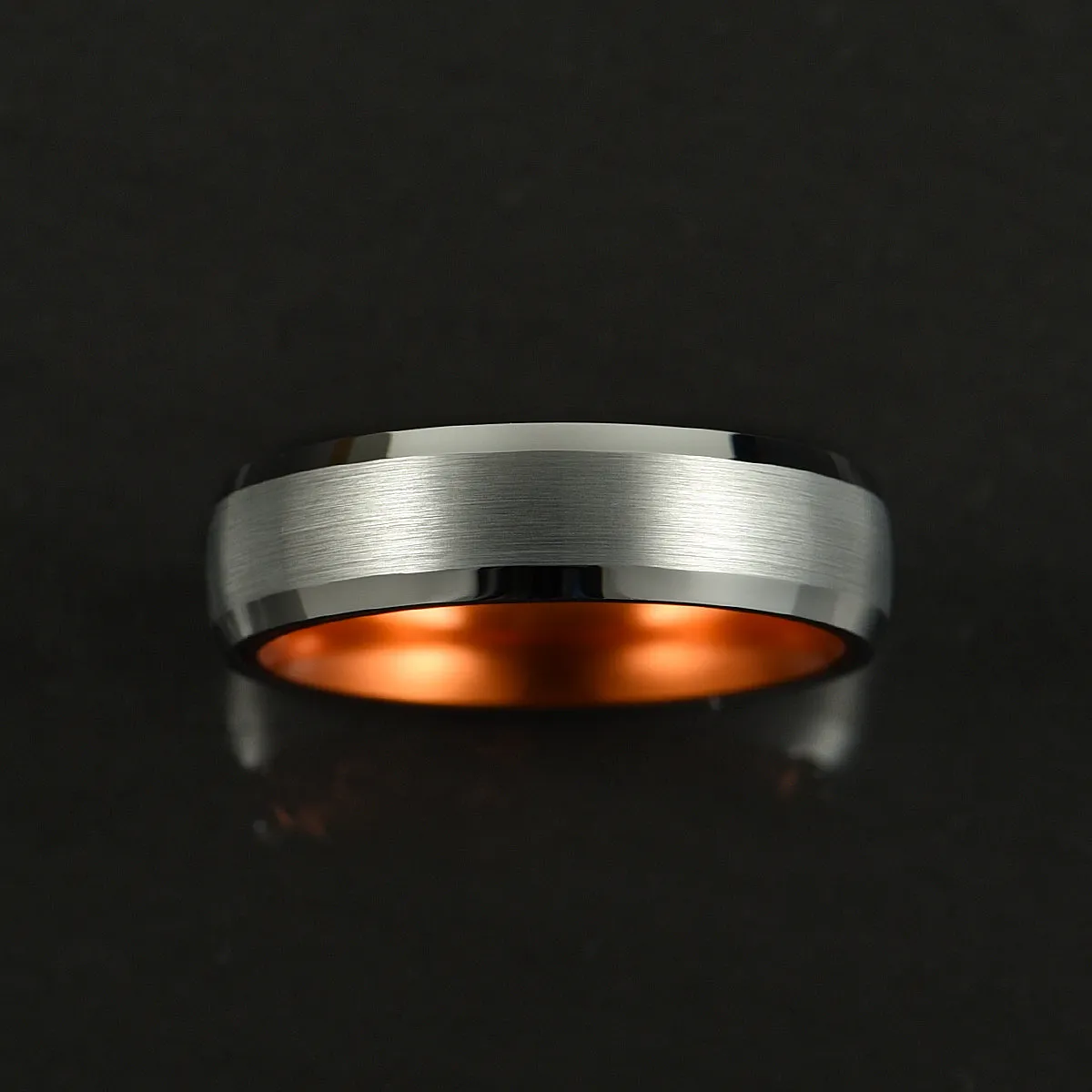 Pristine Passion Orange Interior Silver Tungsten Wedding Band 8MM
