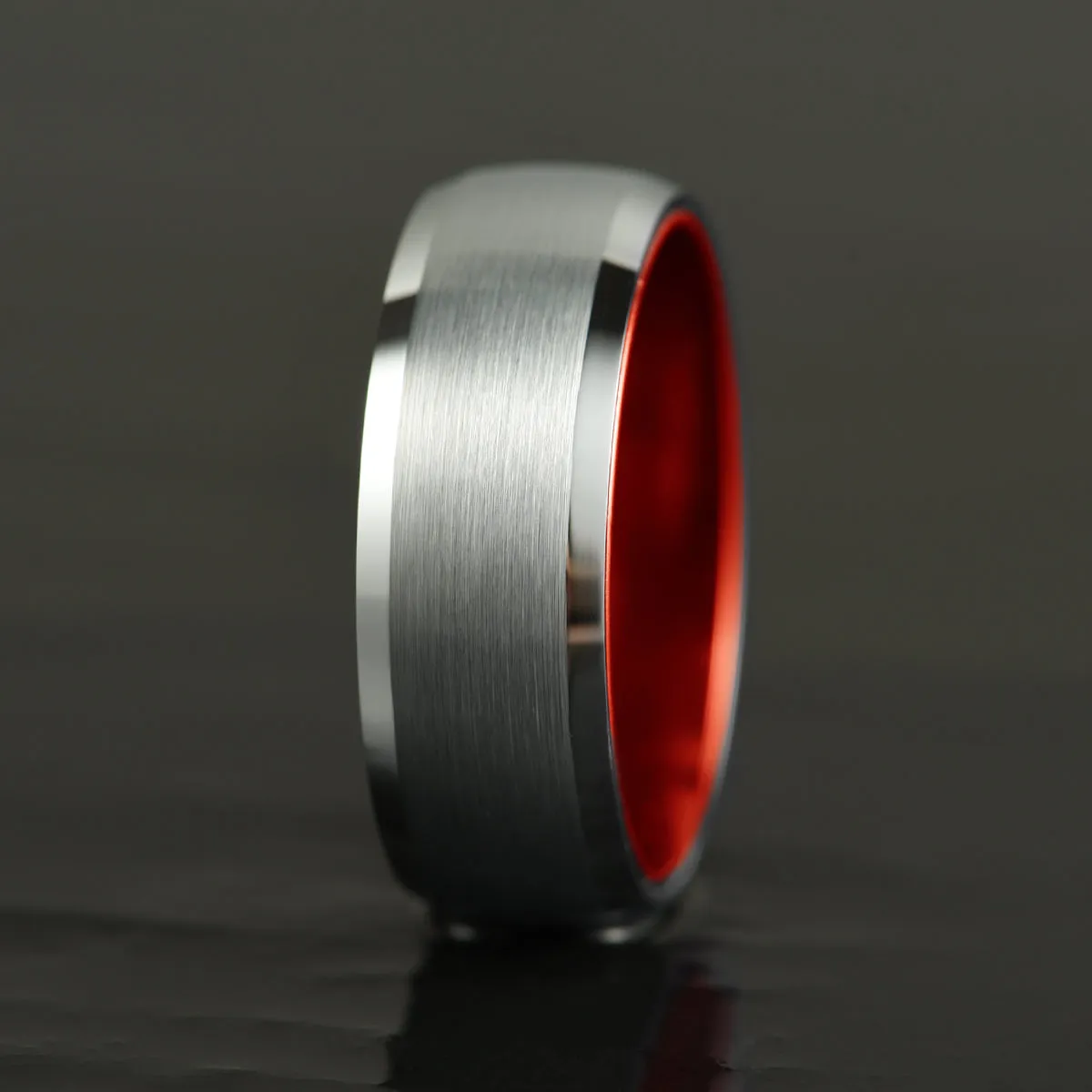 Pristine Passion Orange Interior Silver Tungsten Wedding Band 8MM
