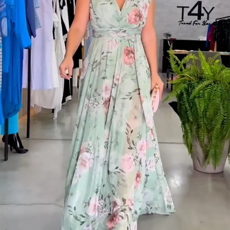 ROMILDI New 2025 2025 trade women's summer new women's clothing ebay  off-the-shoulder backless printed chiffon dress