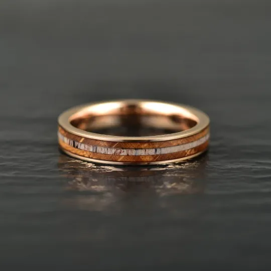 Rustic Rose Ring - Rose Tungsten Whiskey Barrel Antler Women's Wedding Band 4MM