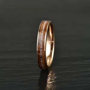 Rustic Rose Ring - Rose Tungsten Whiskey Barrel Antler Women's Wedding Band 4MM