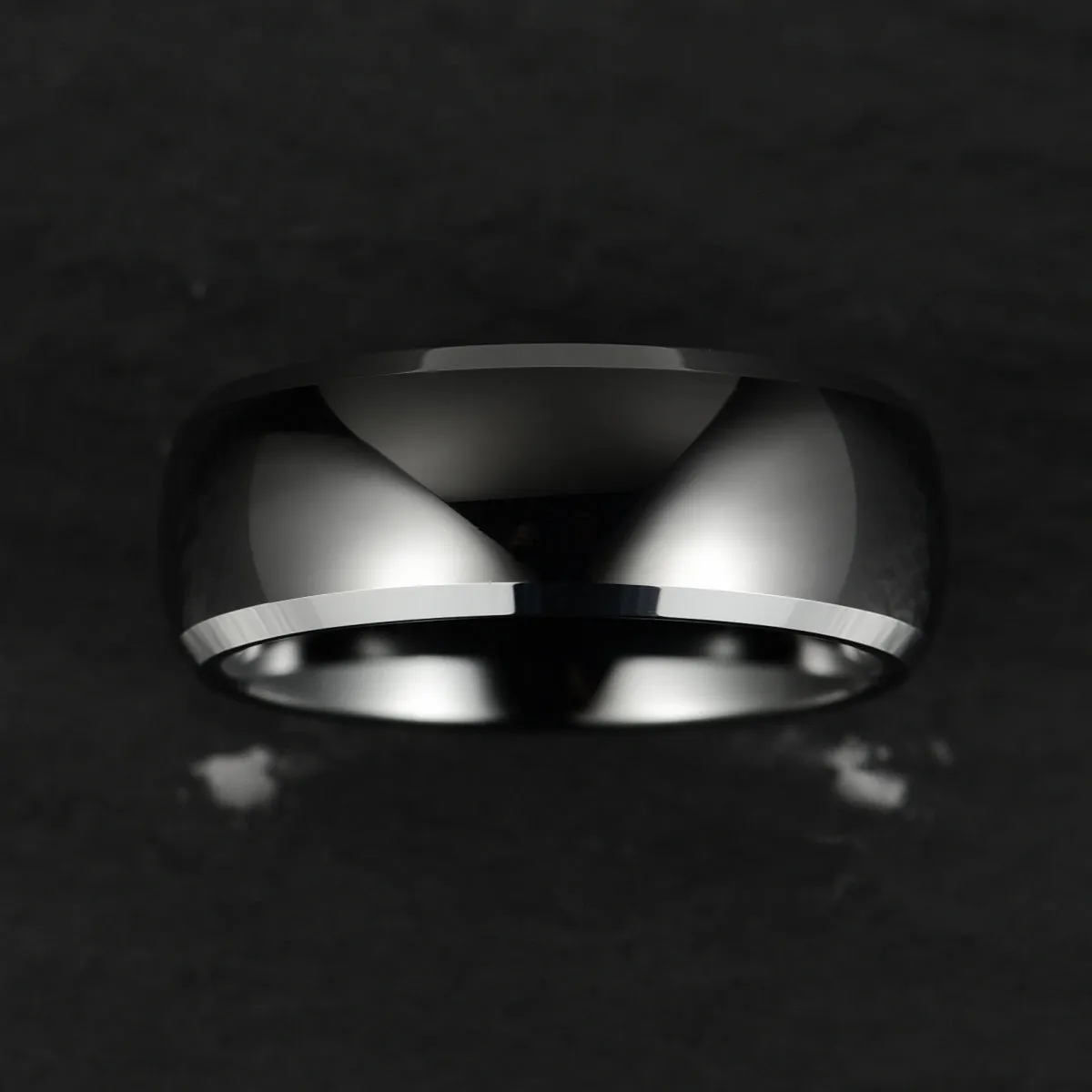 Silver Black Glossy Tungsten Men's Wedding Band 8MM