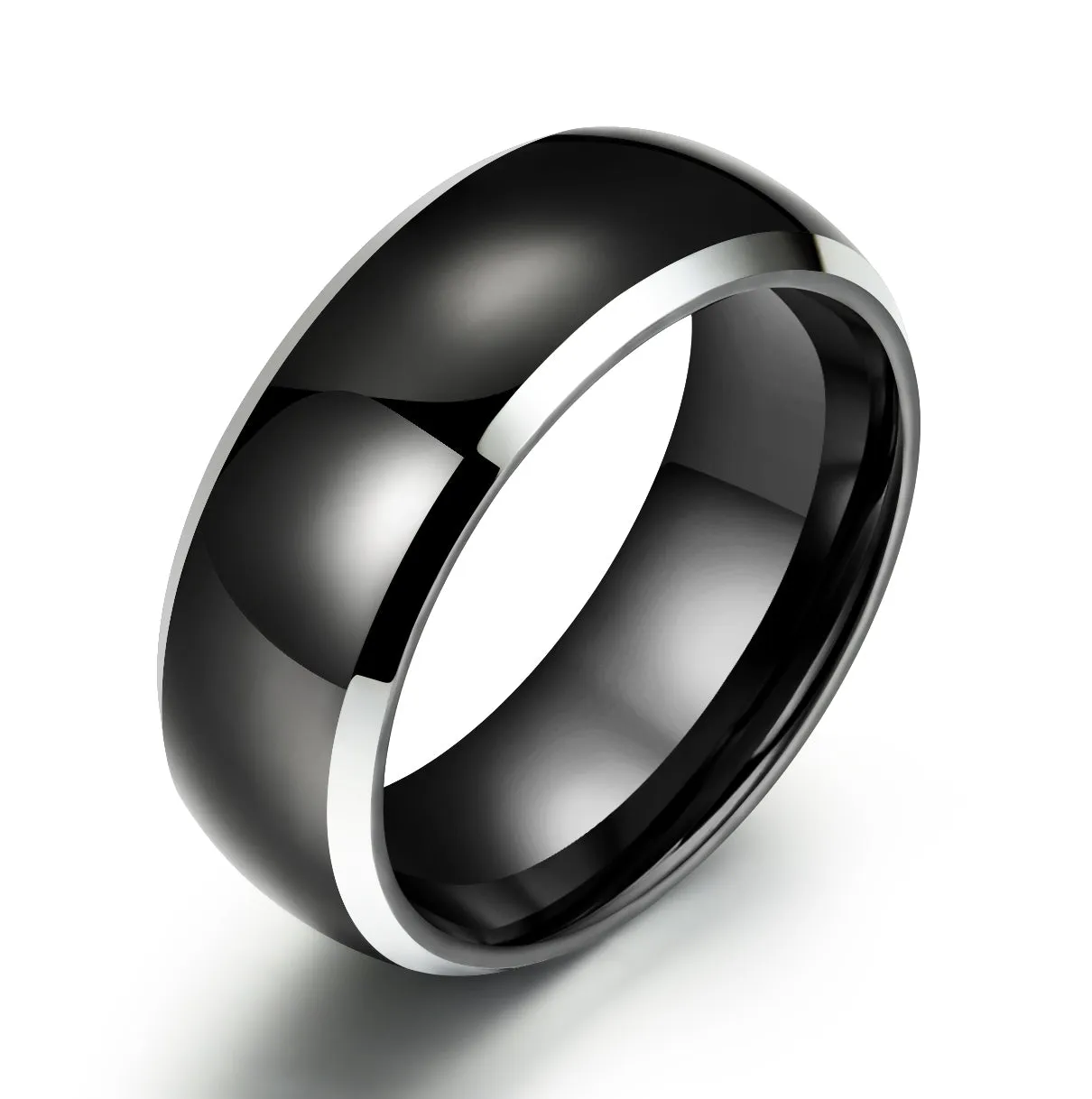 Silver Black Glossy Tungsten Men's Wedding Band 8MM