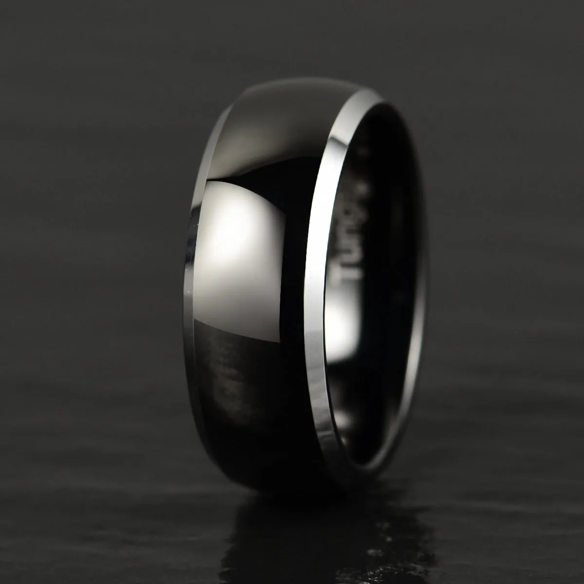 Silver Black Glossy Tungsten Men's Wedding Band 8MM