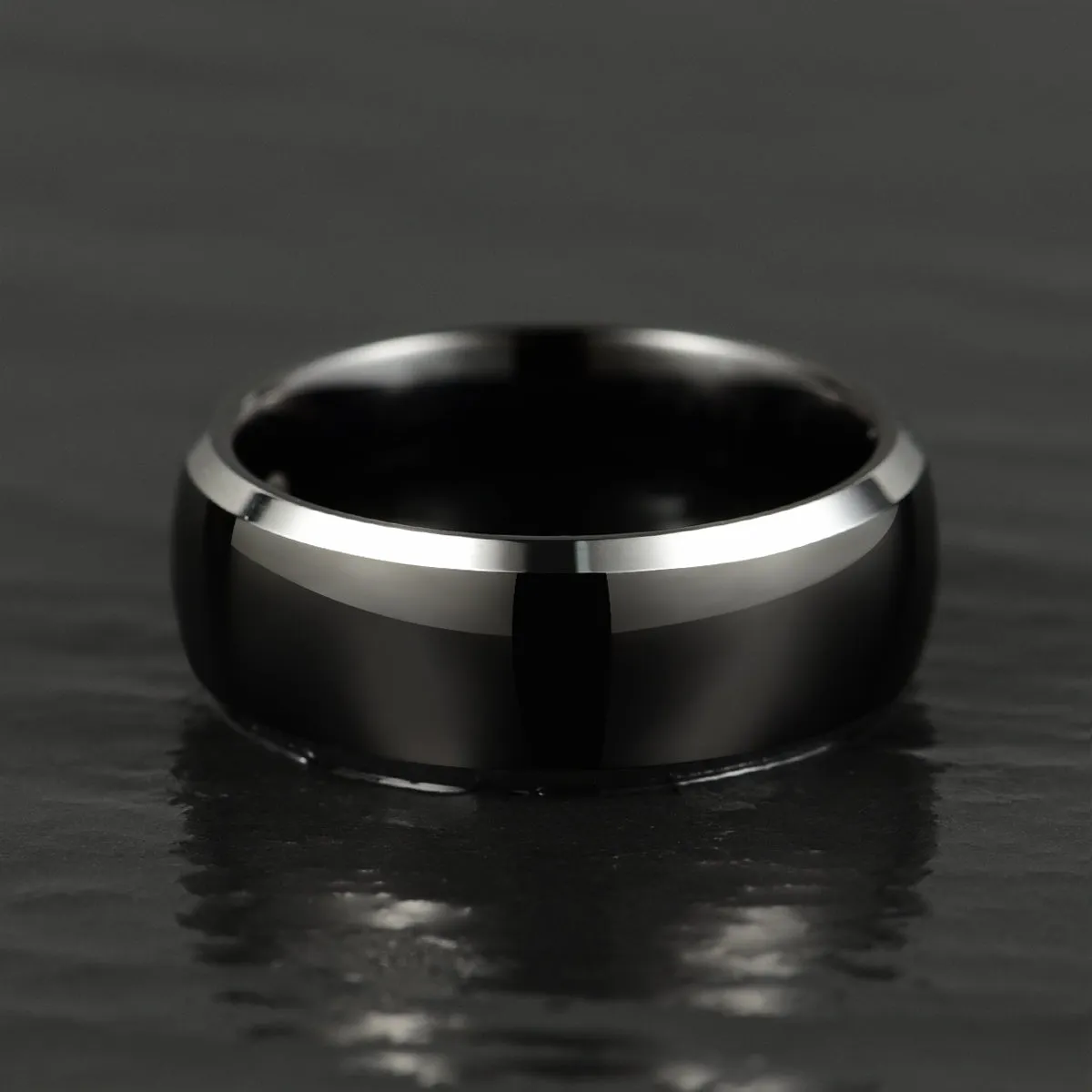 Silver Black Glossy Tungsten Men's Wedding Band 8MM