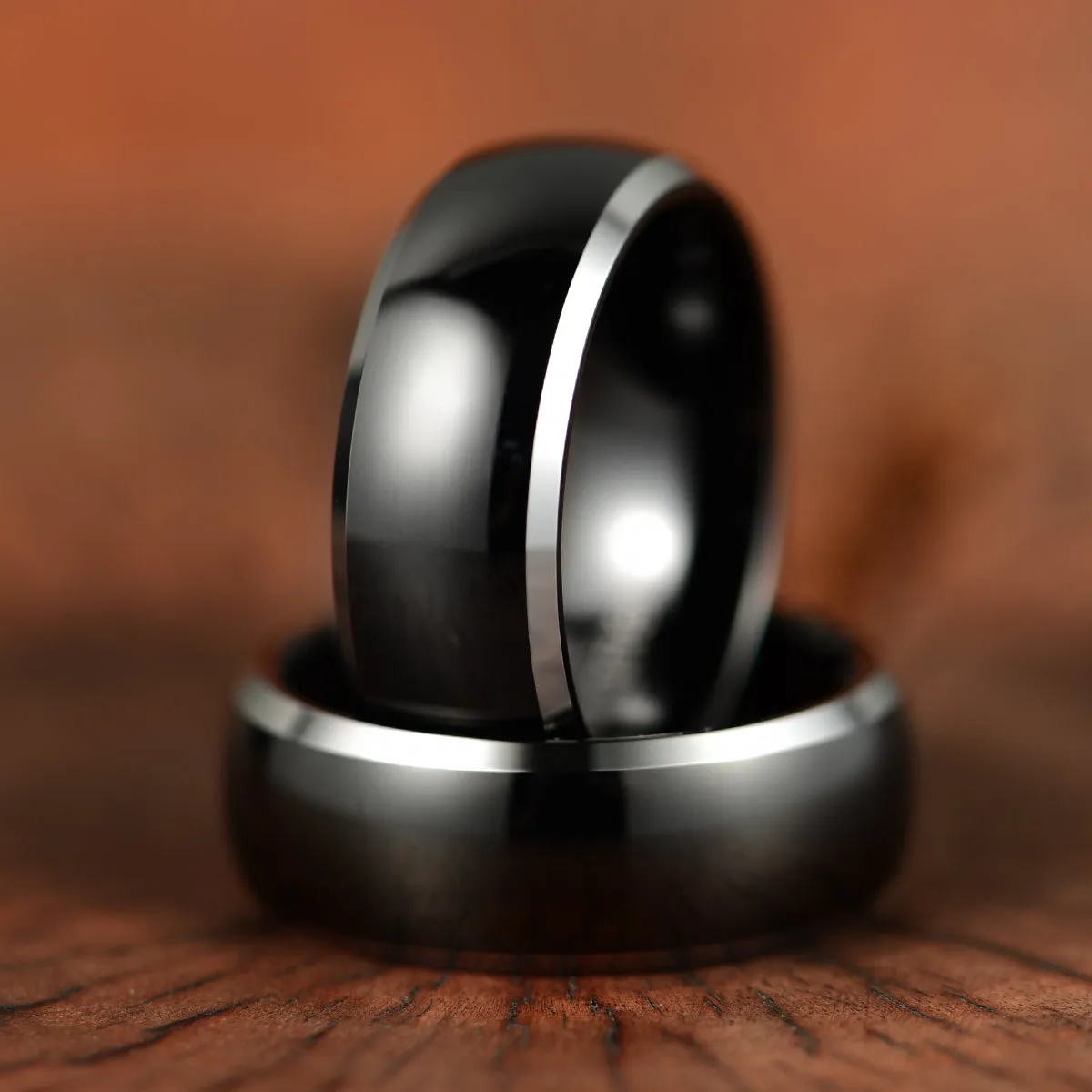 Silver Black Glossy Tungsten Men's Wedding Band 8MM