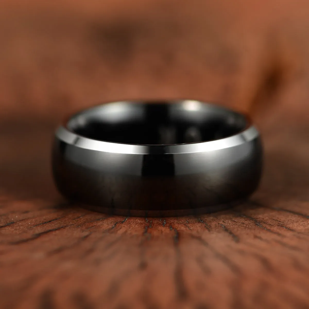 Silver Black Glossy Tungsten Men's Wedding Band 8MM