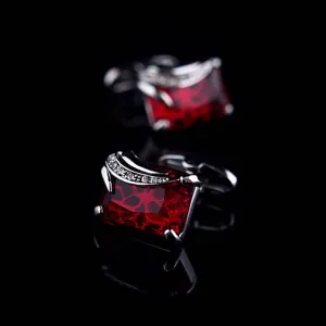 Silver   Burgundy Mens Stainless Steel Squares Cufflinks for Shirt with Box - Hand Crafted Perfect