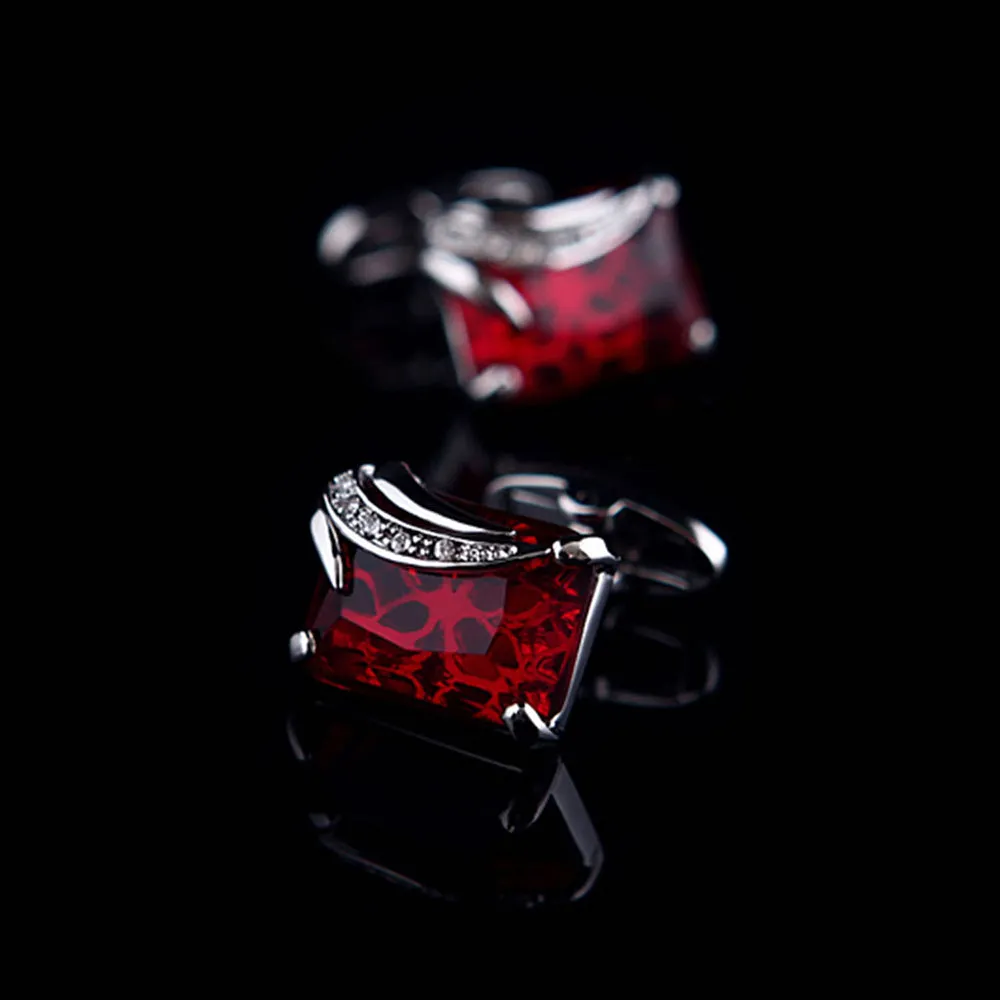 Silver   Burgundy Mens Stainless Steel Squares Cufflinks for Shirt with Box - Hand Crafted Perfect