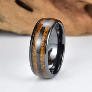 Smokey Joe - Tobacco Leaf Mens Wedding Band Black Ceramic Wedding Ring Mens Ring 8mm