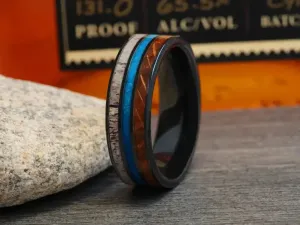 The Antler | Men's Ceramic Ring with Whiskey Barrel & Turquoise