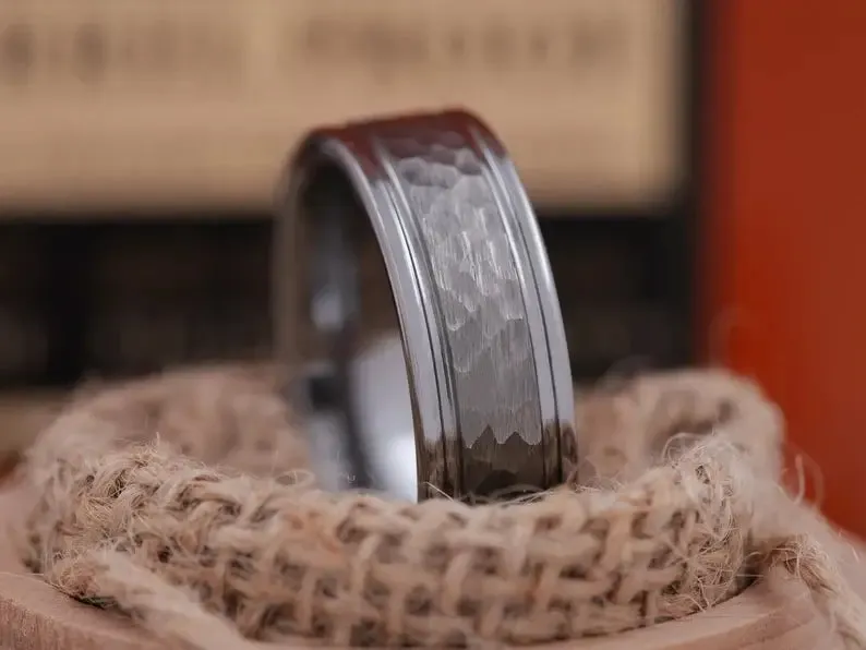 The Charmer | Hammered Tungsten Ring