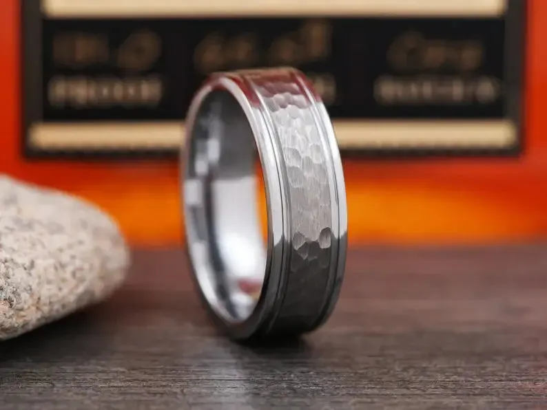 The Charmer | Hammered Tungsten Ring