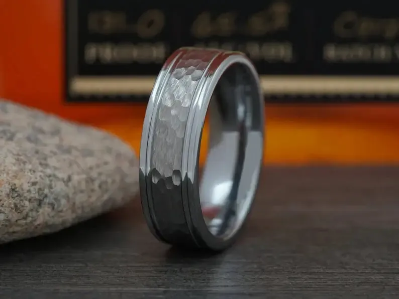The Charmer | Hammered Tungsten Ring