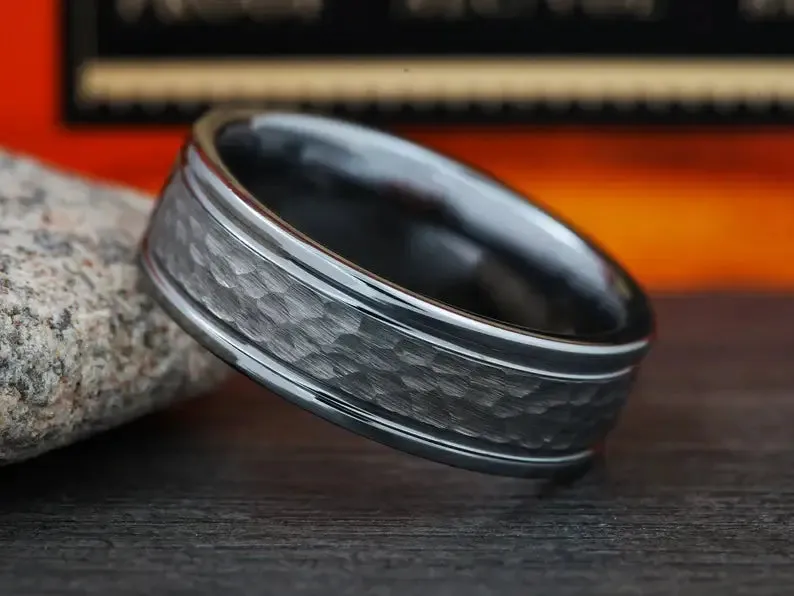 The Charmer | Hammered Tungsten Ring
