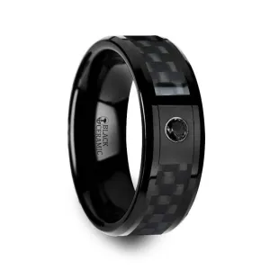 Thorsten ABERDEEN Black Ceramic Ring with Black Diamond Wedding Band and Black Carbon Fiber Inlay - 8mm