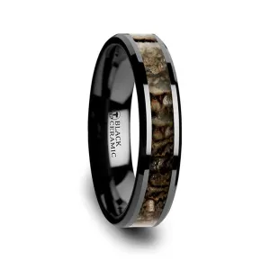 Thorsten SILURIAN Dinosaur Bone Inlaid Black Ceramic Beveled Edged Ring 4 - 8mm
