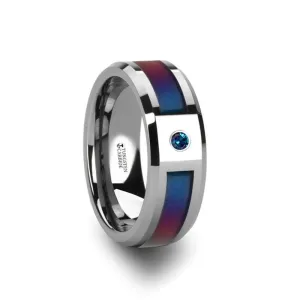 Tungsten Carbide Ring with Blue/Purple Color Changing Inlay and Alexandrite Setting - 8mm - CERULEAN