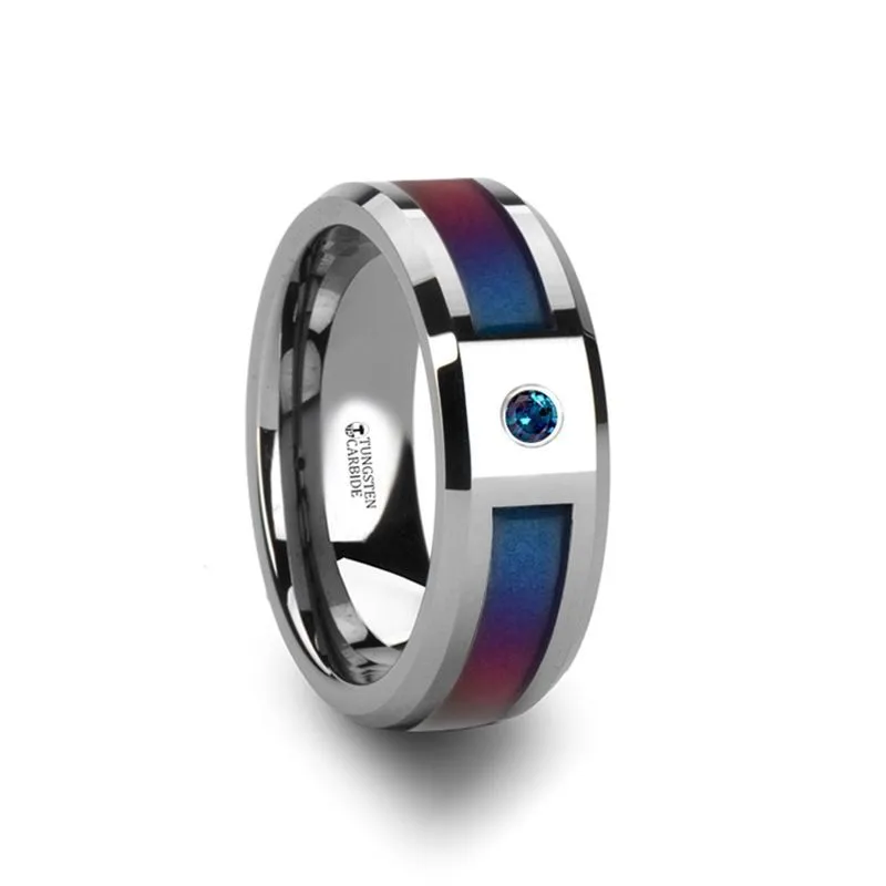 Tungsten Carbide Ring with Blue/Purple Color Changing Inlay and Alexandrite Setting - 8mm - CERULEAN