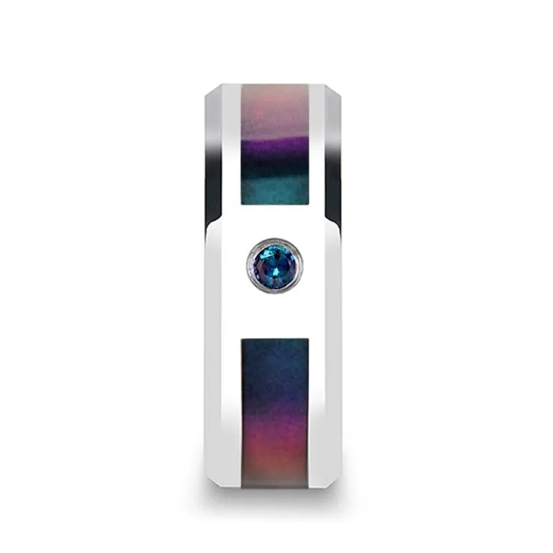 Tungsten Carbide Ring with Blue/Purple Color Changing Inlay and Alexandrite Setting - 8mm - CERULEAN