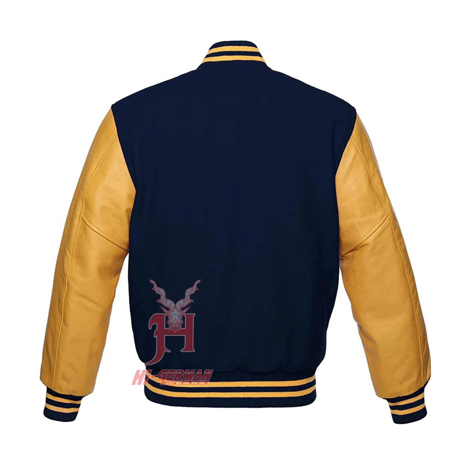 Varsity Letterman Baseball Navy Wool Genuine Gold Leather Sleeves Jacket XS ~7XL Varsity Men's Women's Kid's Letterman collage jackets Hi-216