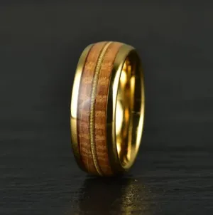 Whiskey Strings - Whiskey Barrel Wood Guitar String Yellow Tungsten- Men's Wedding Band 8MM