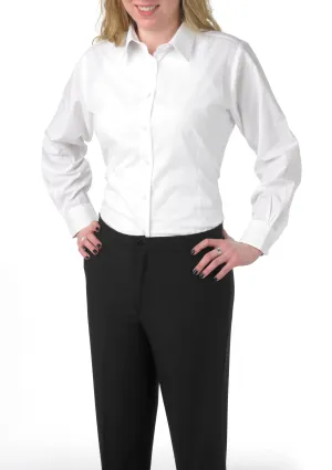 Women's White, Long-Sleeve Form-Fitted Dress Shirt